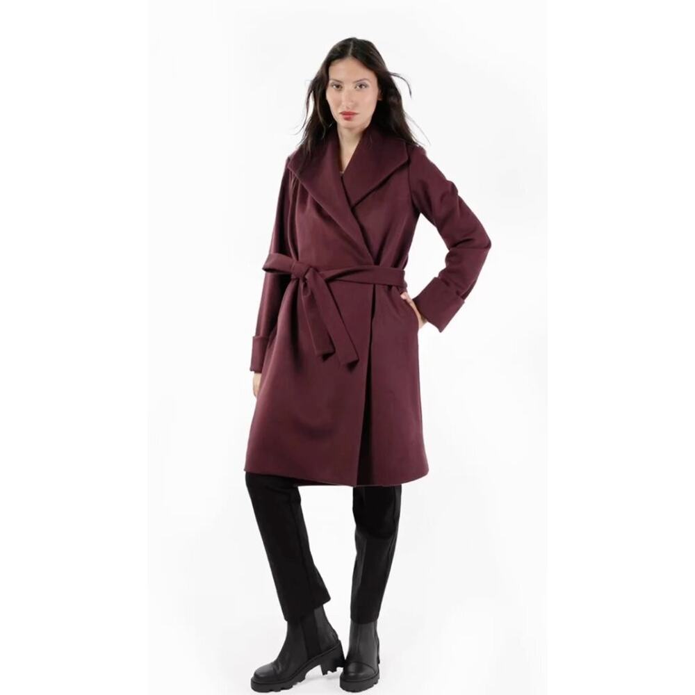 THE CHECKPOINT Sz L Large Burgundy Wool Southport Belted Coat Jacket